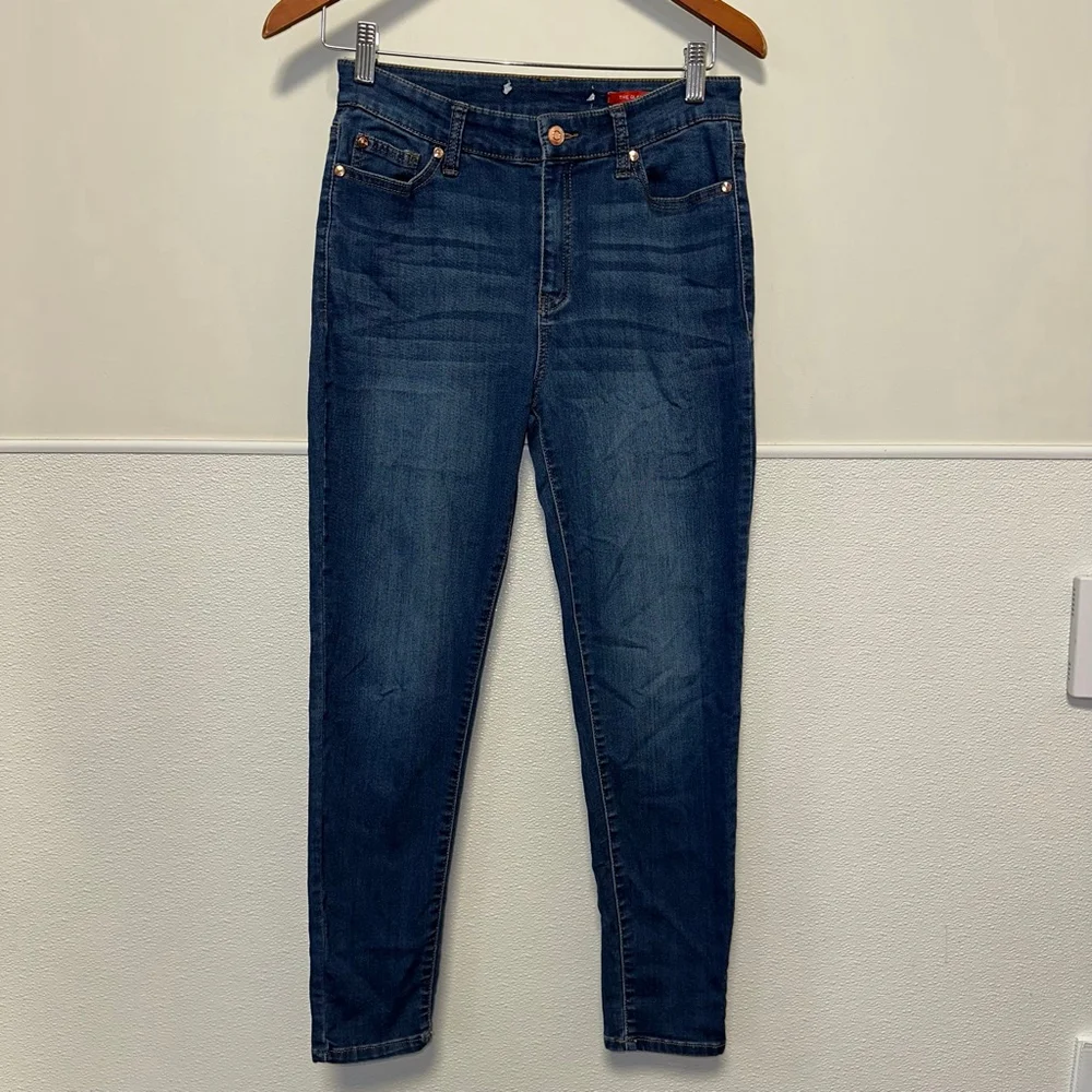 Women's Blue Skinny Jeans Size 28X26 Brown Stitch No Tag Measurements in photos